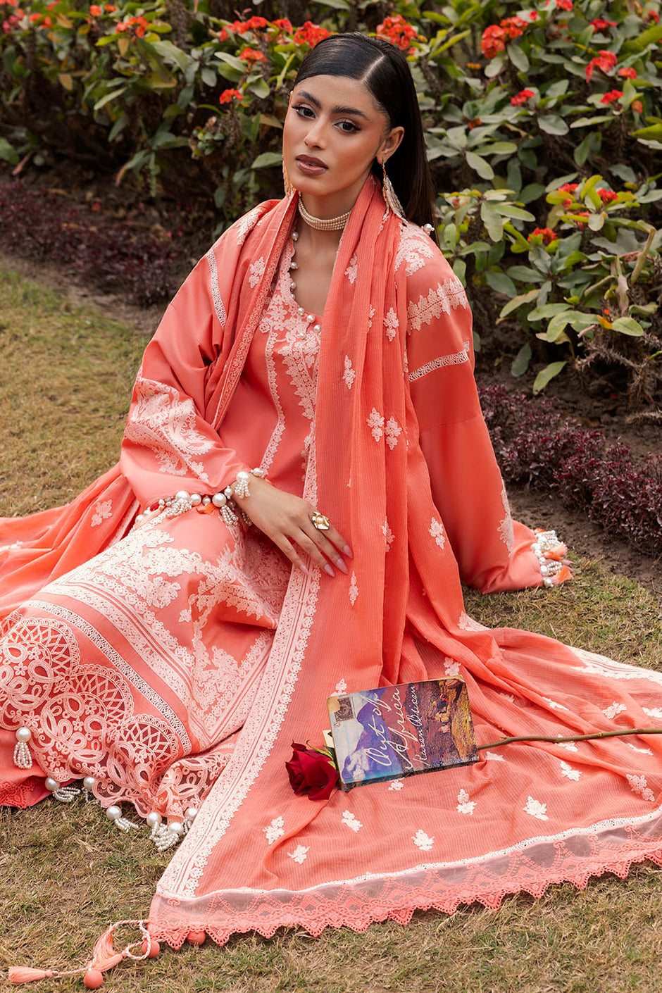 3 Piece Embroidered Lawn Suit with Embroidered Denting Dupatta