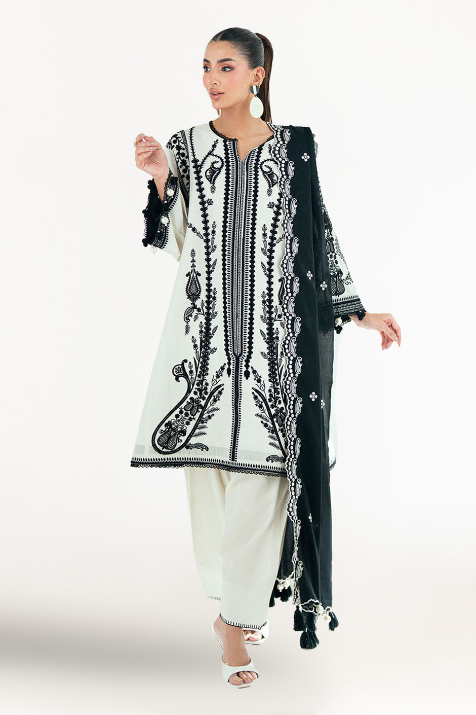 3 Piece Embroidered Lawn Suit with Embroidered Denting Dupatta