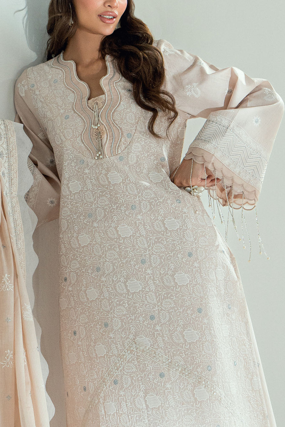 3 Piece Embroidered Lawn Suit with Embroidered Denting Dupatta