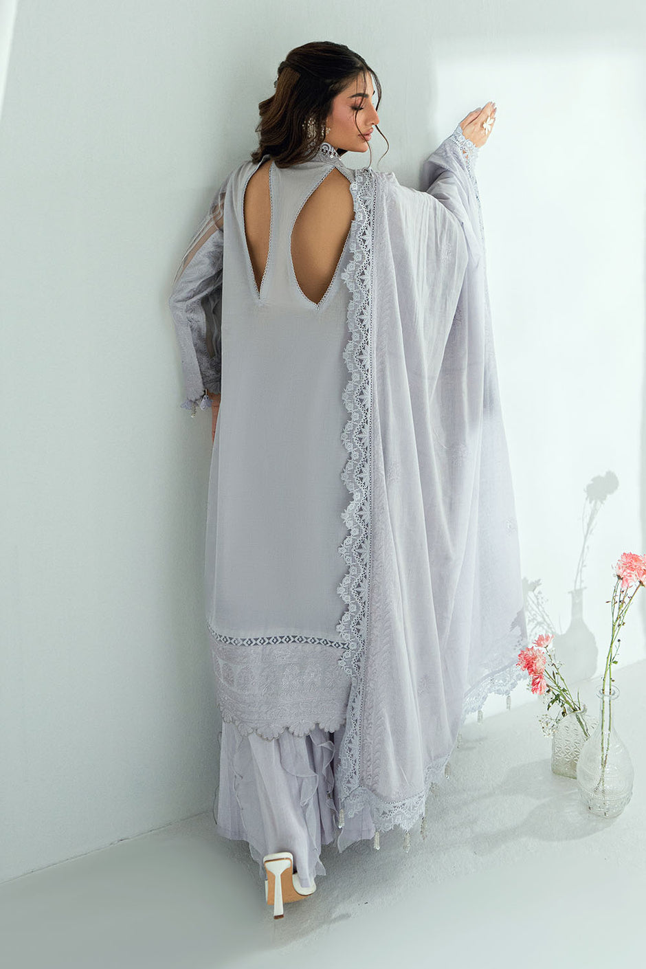 3 Piece Embroidered Lawn Suit with Embroidered Denting Dupatta