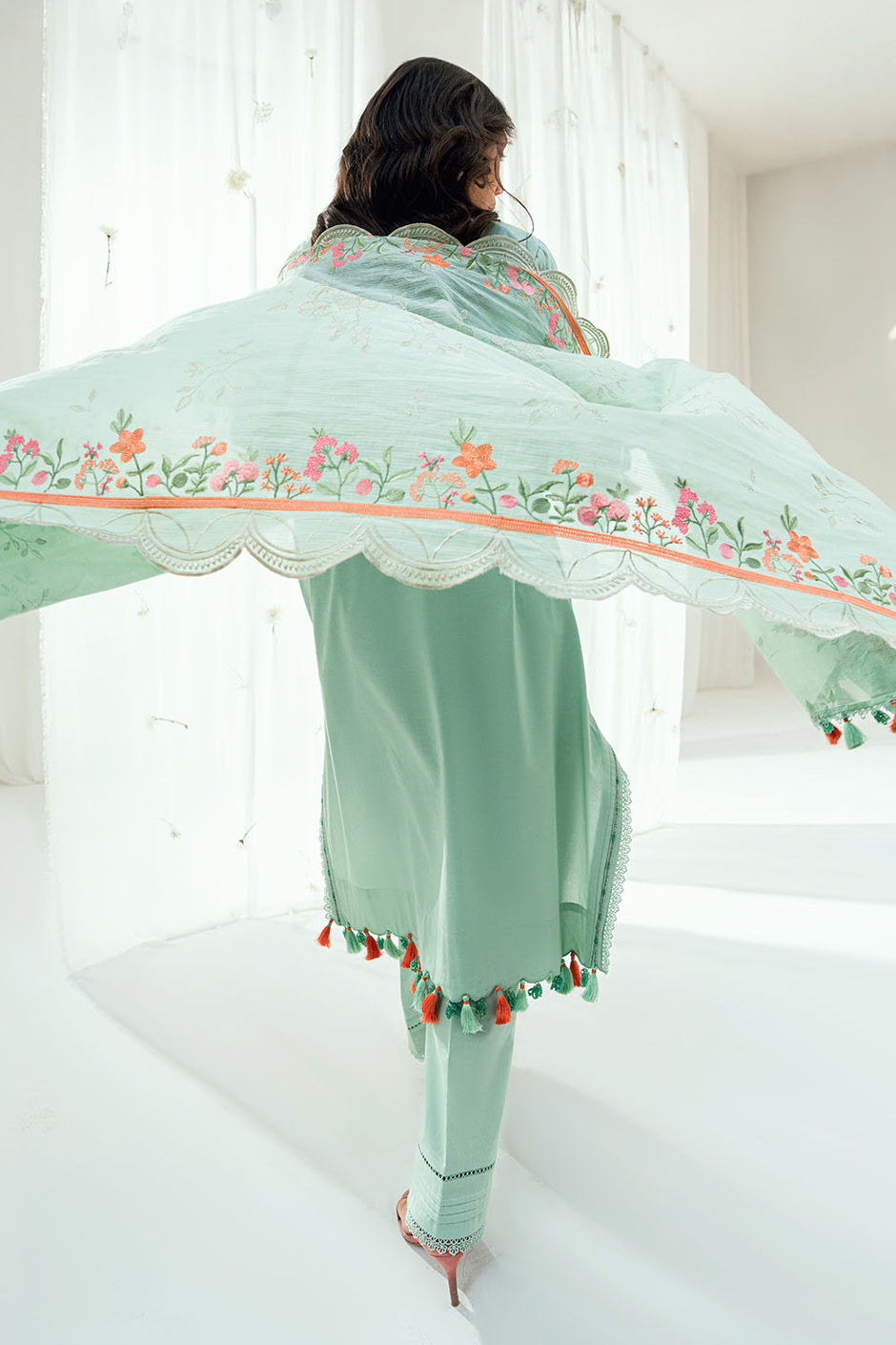3 Piece Embroidered Lawn Suit with Embroidered Denting Dupatta
