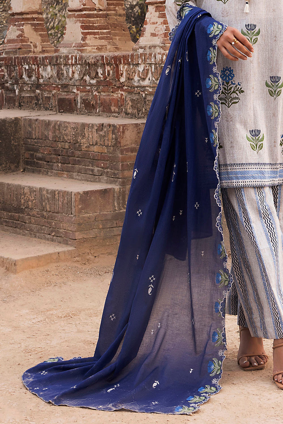 3 Piece Printed Lawn Suit with Embroidered Denting Dupatta and Printed Trouser