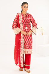 3 Piece Embroidered Khaddar Suit with Net Dupatta CN-52006