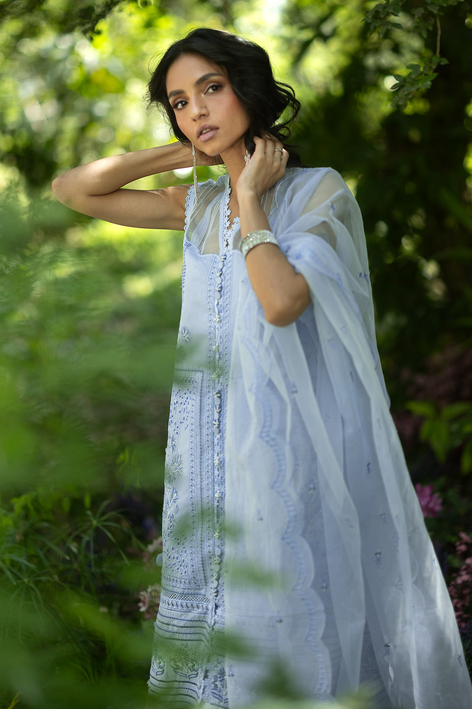 3 Piece Embroidered Paper Cotton Suit with Inner and Embroidered Borders and Embroidered Organza Dupatta