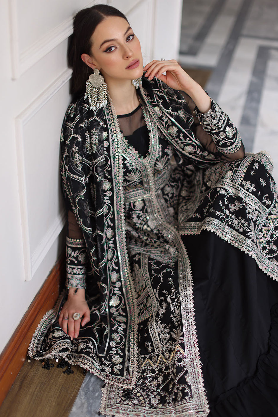 3 Piece Embroidered Lawn Suit with Organza Dupatta