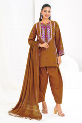 3 Piece Embroidered Khaddar Suit with Pashmina Shawl AP-52019