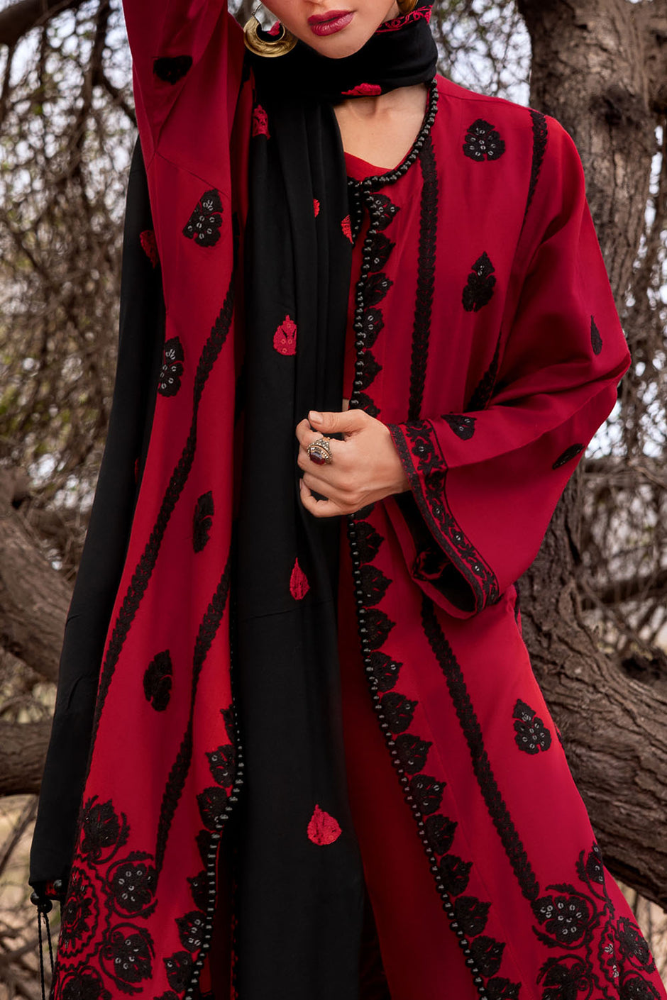 3 Piece Unstitched Embroidered Pashmina Suit with Embroidered Shawl and Chalk Border