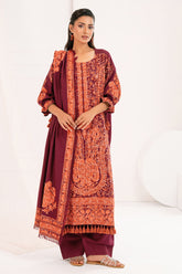 3 Piece Unstitched Embroidered Pashmina Suit with Embroidered Shawl AP-52011