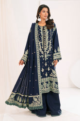 3 Piece Unstitched Embroidered Pashmina Suit with Embroidered Shawl and Pallu AP-52012