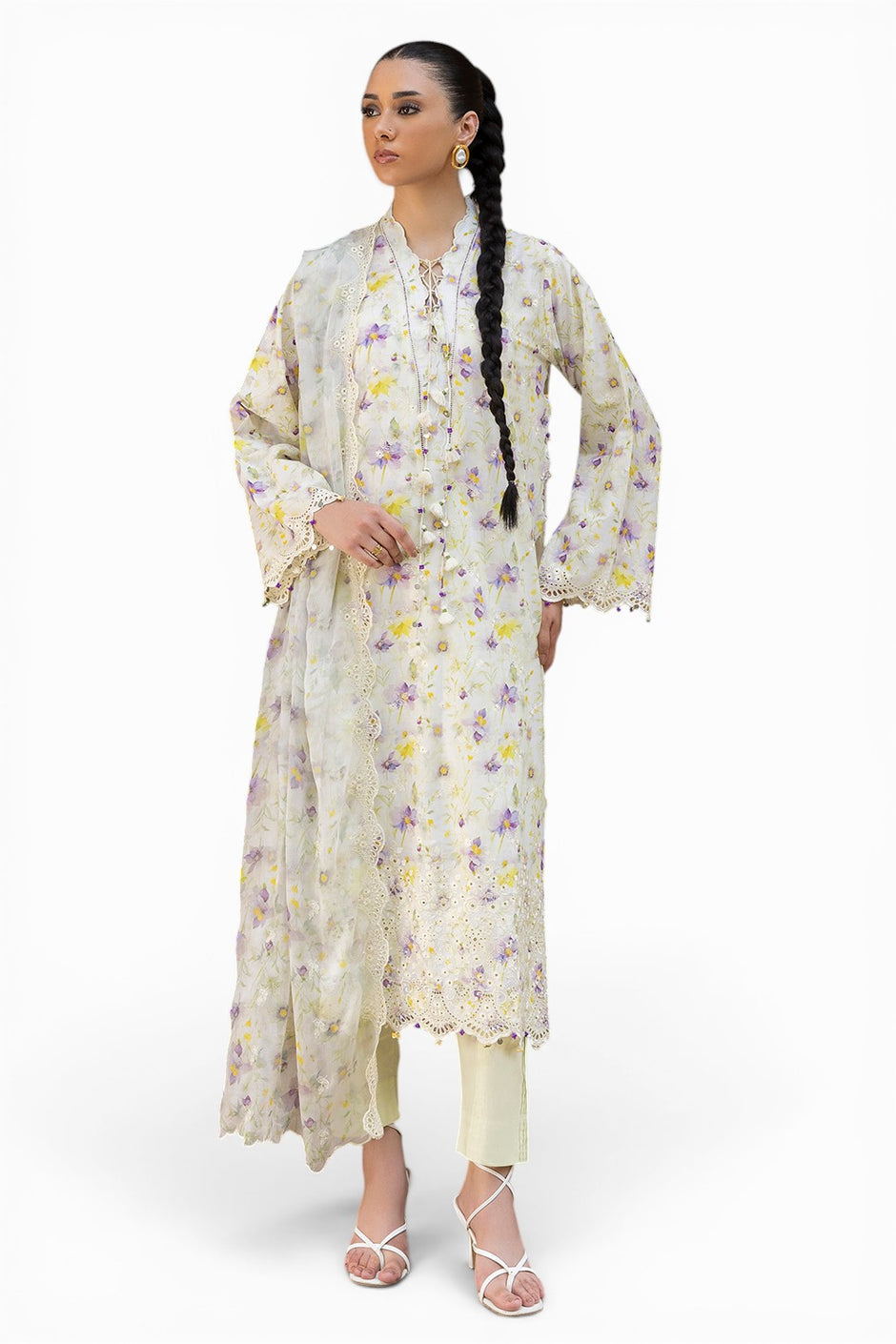 3 Piece Embroidered Printed Lawn Suit with Embroidered Printed Chiffon Dupatta