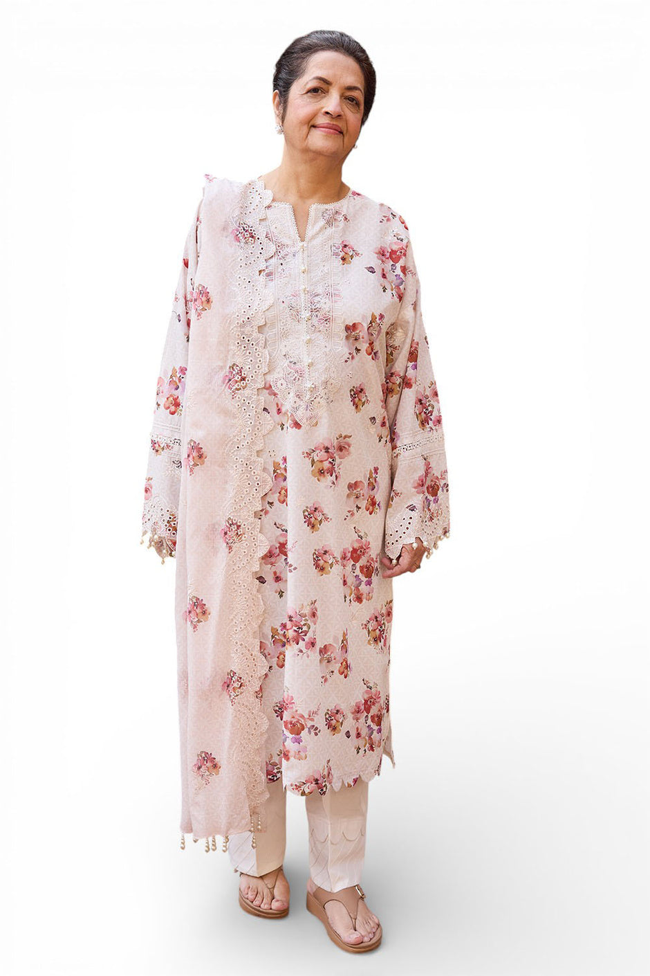 3 Piece Embroidered Printed Lawn Suit with Embroidered Denting Dupatta