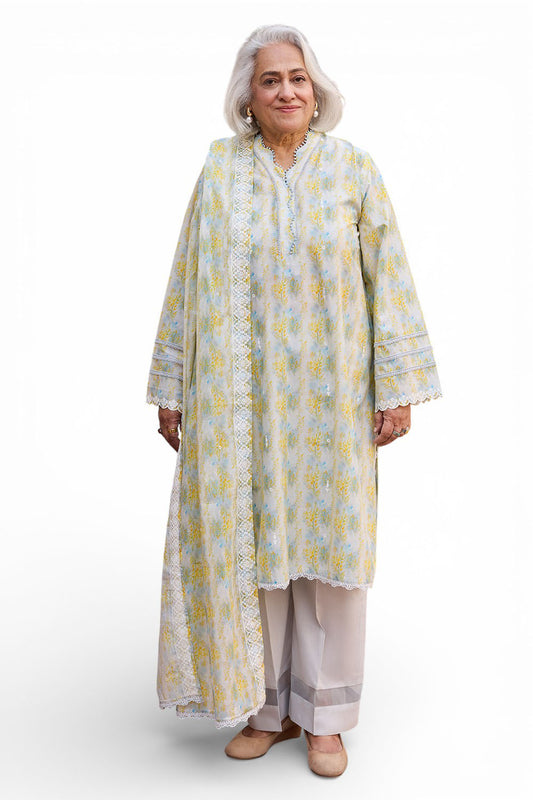 3 Piece Embroidered Printed Lawn Suit with Embroidered Denting Dupatta DN-62017