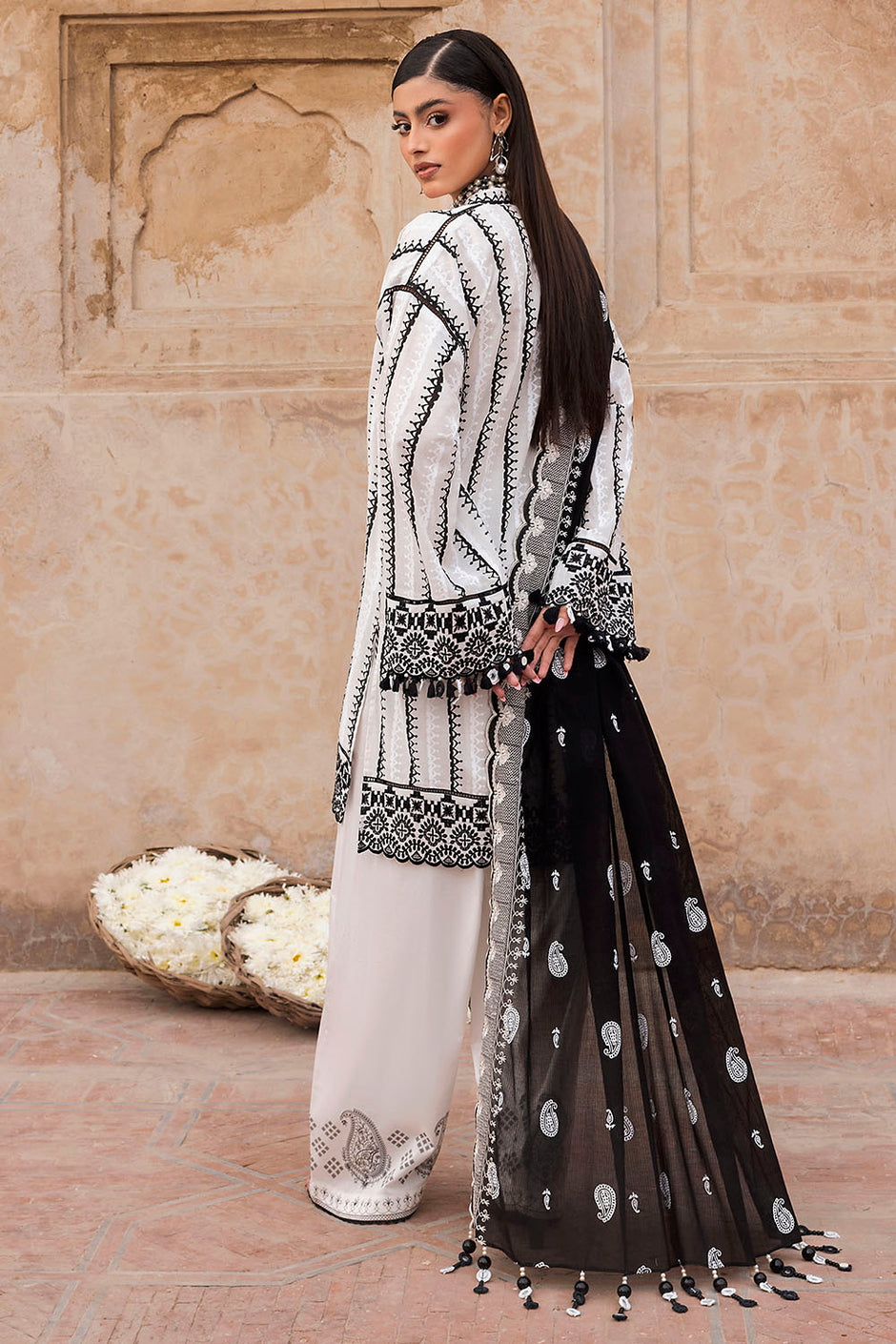3 Piece Lacquer Printed Lawn Suit with Embroidered Lacquer Printed Denting Dupatta and Printed Trouser