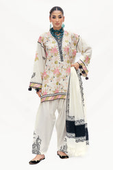 3 Piece Embroidered Lacquer Printed Pashmina Suit with Embroidered Khaddar Shirt and Trouser AP-52015