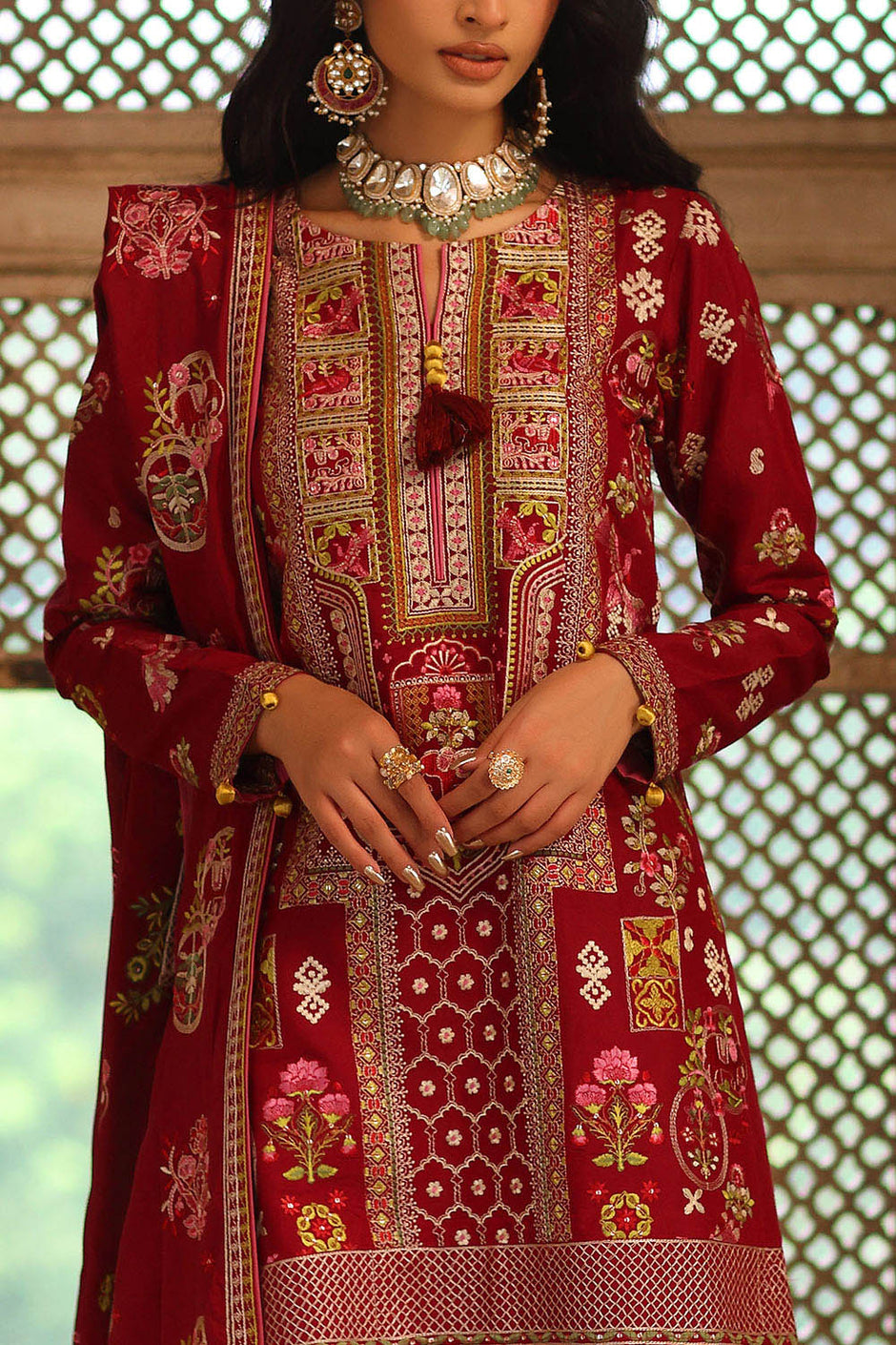 3 Piece Embroidered Raw Silk Suit with Dupatta