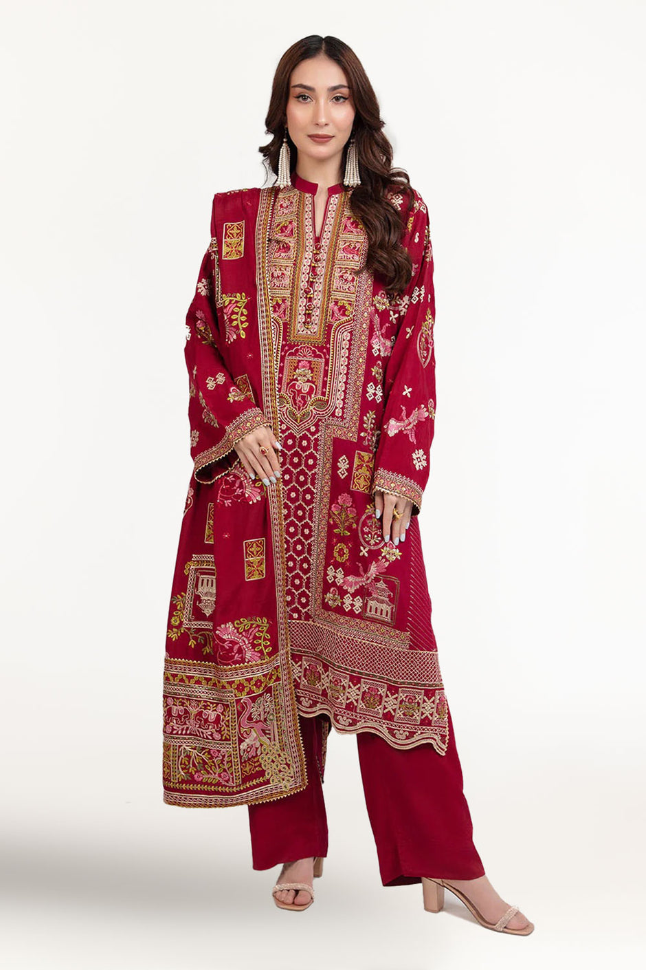 3 Piece Embroidered Raw Silk Suit with Dupatta
