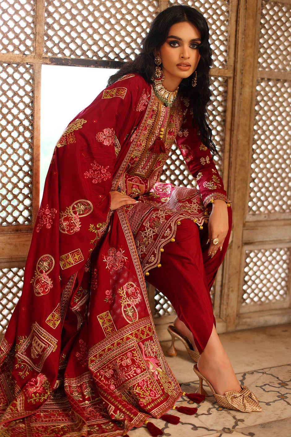 3 Piece Embroidered Raw Silk Suit with Dupatta