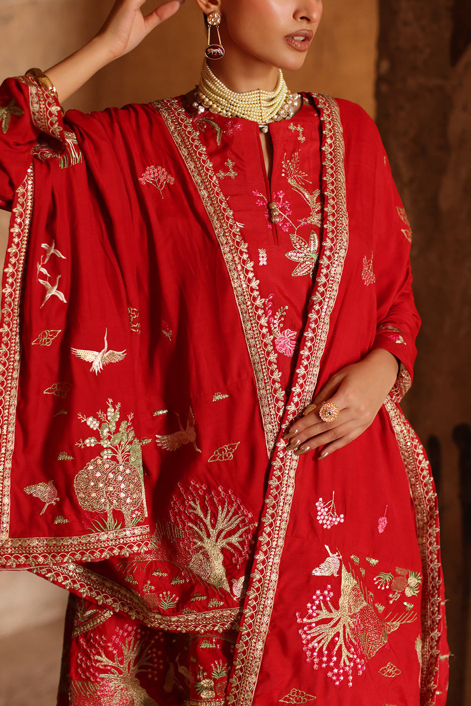3 Piece Embroidered Raw Silk Suit with Lace and Dupatta