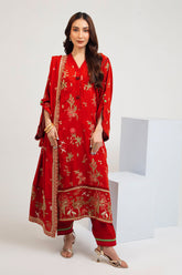 3 Piece Embroidered Raw Silk Suit with Lace and Dupatta SP-52062