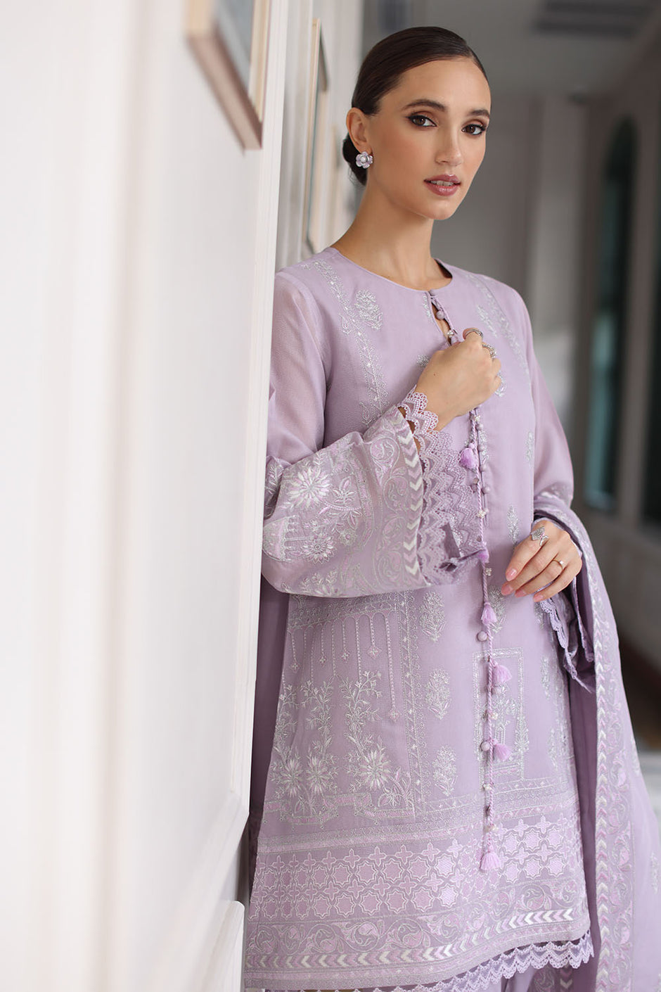 3 Piece Embroidered Raw Silk Suit