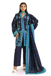 3 Piece Stripe Embroidered Khaddar Suit with Borders and Back K-52102