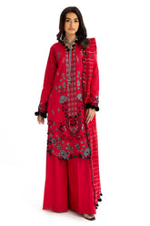 3 Piece Stripe Embroidered Khaddar Suit with Handwork and Lace K-52103