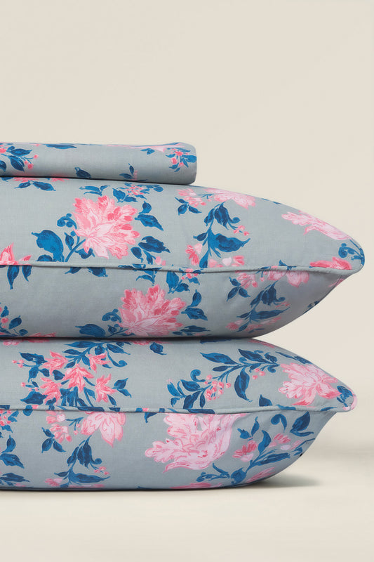 Flora Blue T-150 Bed Sheet Set