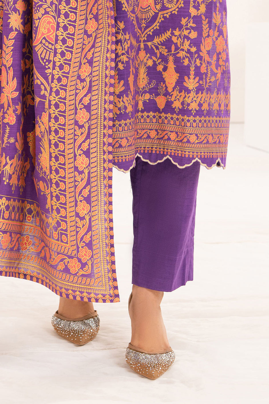 3 Piece Gold Printed Khaddar Suit with Dupatta