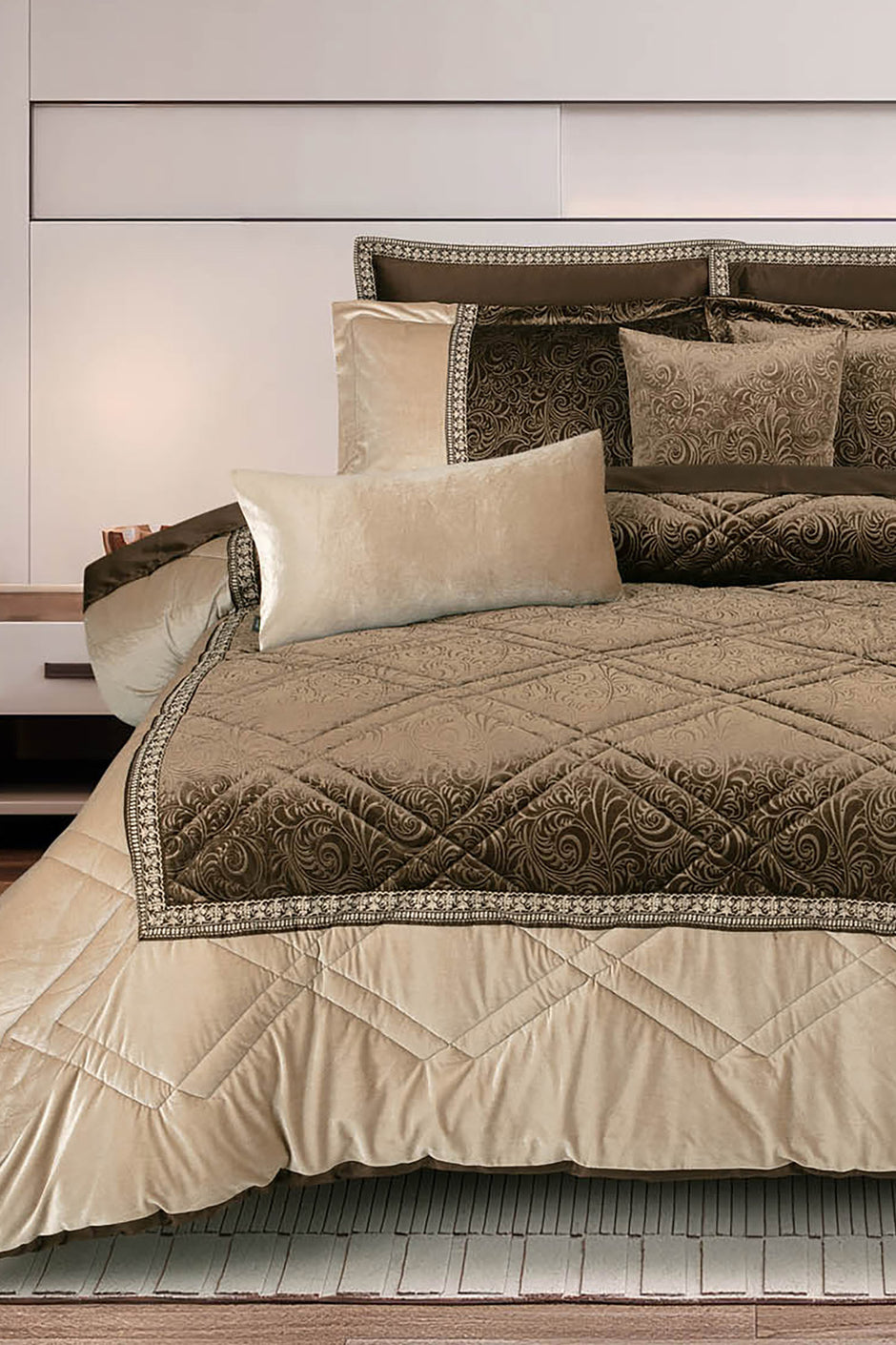 Gold Velvet Embossed Comforter Set