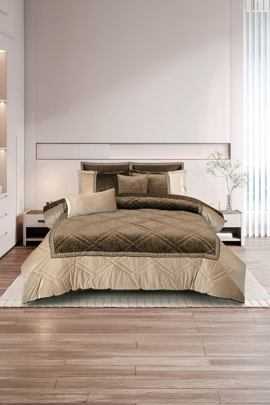 Gold Velvet Embossed Comforter Set