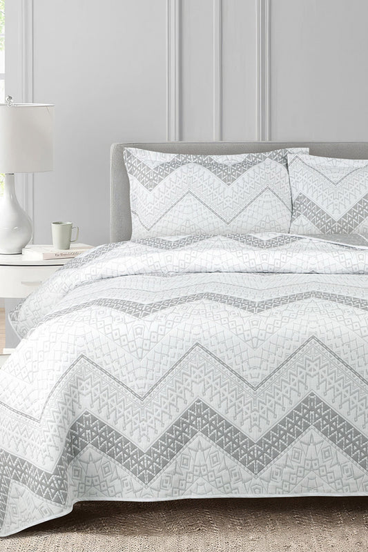 Grey Aztec Multi Layer Jacquard Bed Spread Set