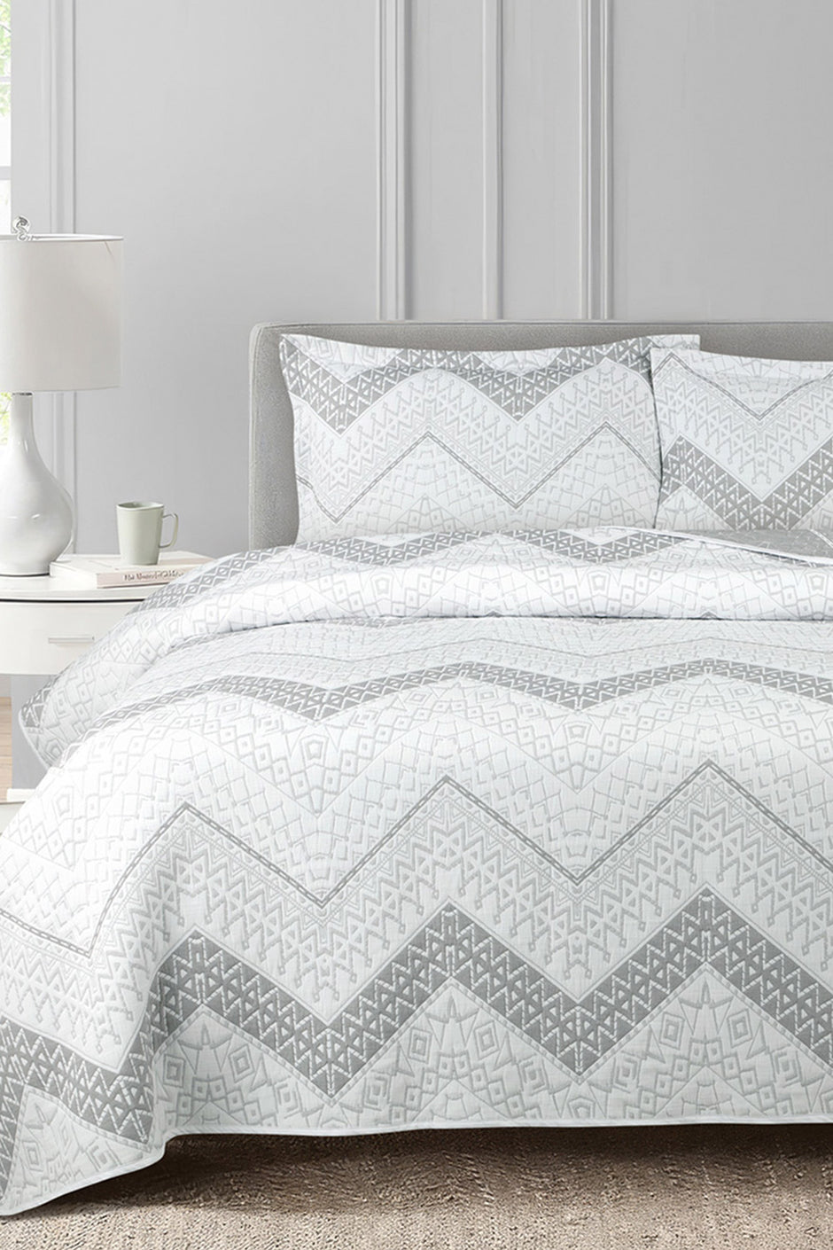 Grey Aztec Multi Layer Jacquard Bed Spread Set