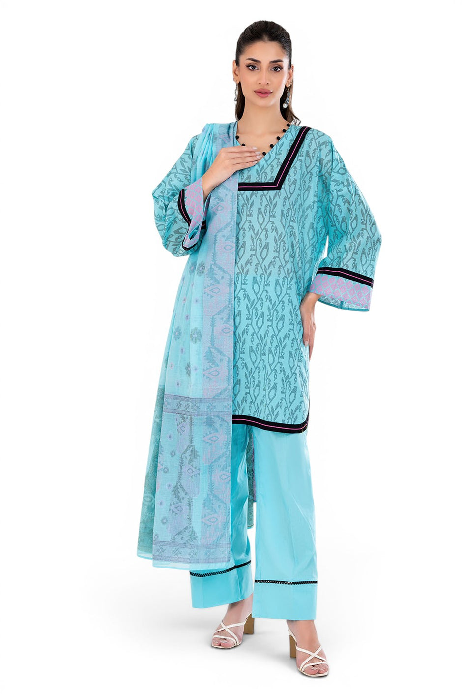 3 Piece Printed Lawn Suit with Jacquard Dupatta