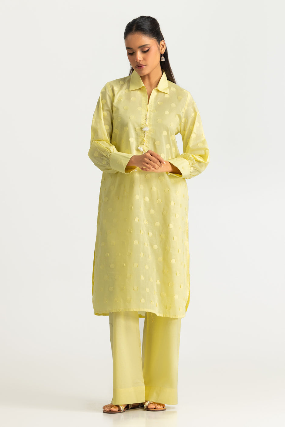 Jacquard Embellished Shirt And Dyed Trouser