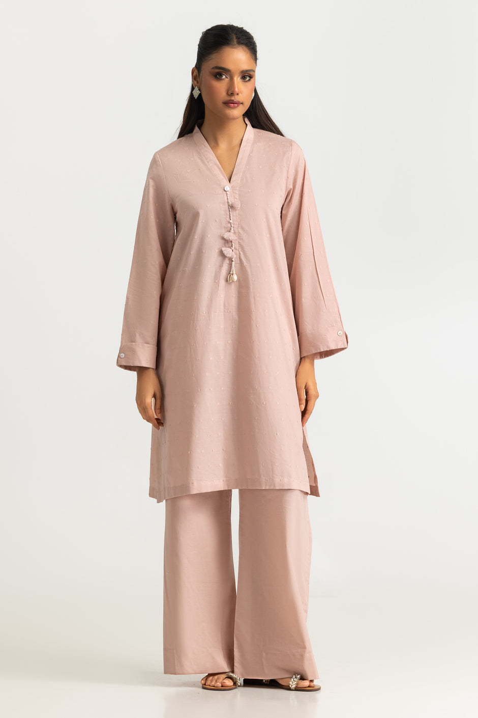 Jacquard Embellished Shirt And Dyed Trouser