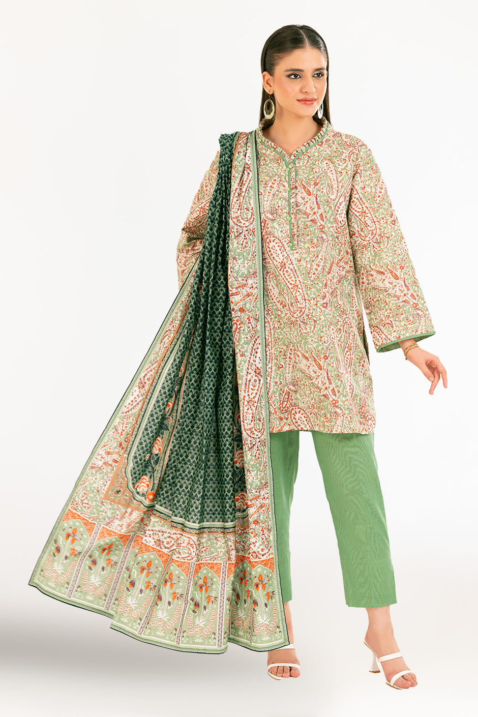 3 Piece Printed Khaddar Suit with Dupatta K-52043