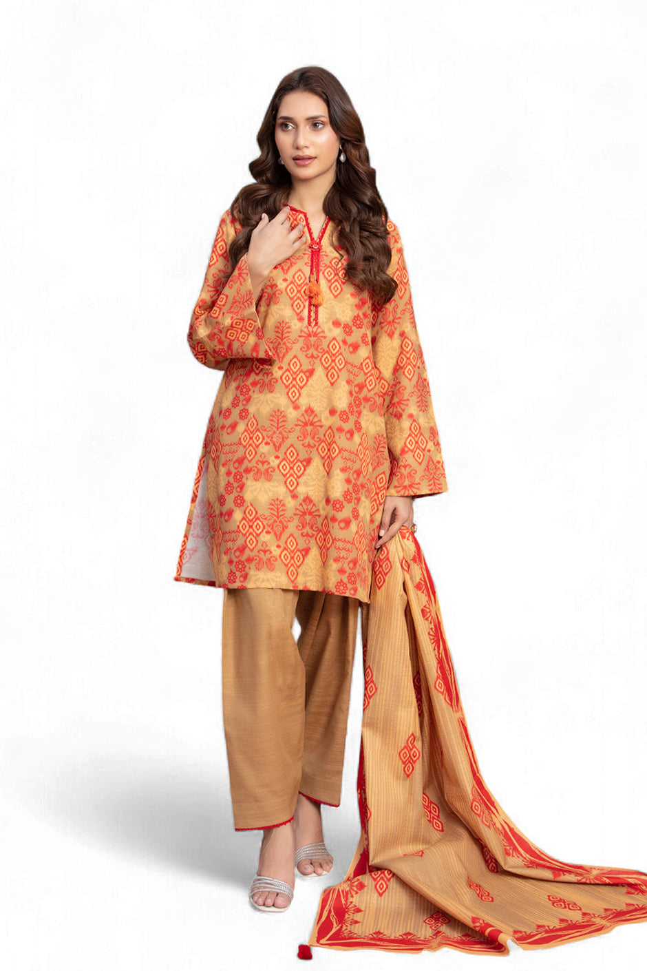 3 Piece Printed Khaddar Suit with Dupatta WNS-52039