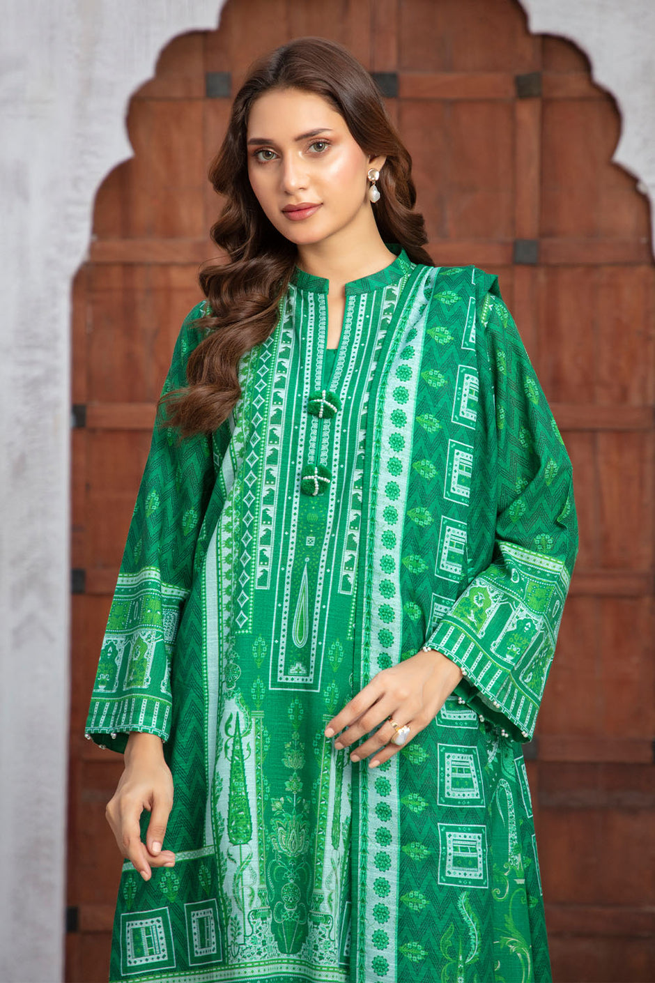 3 Piece Printed Khaddar Suit with Zari Dupatta