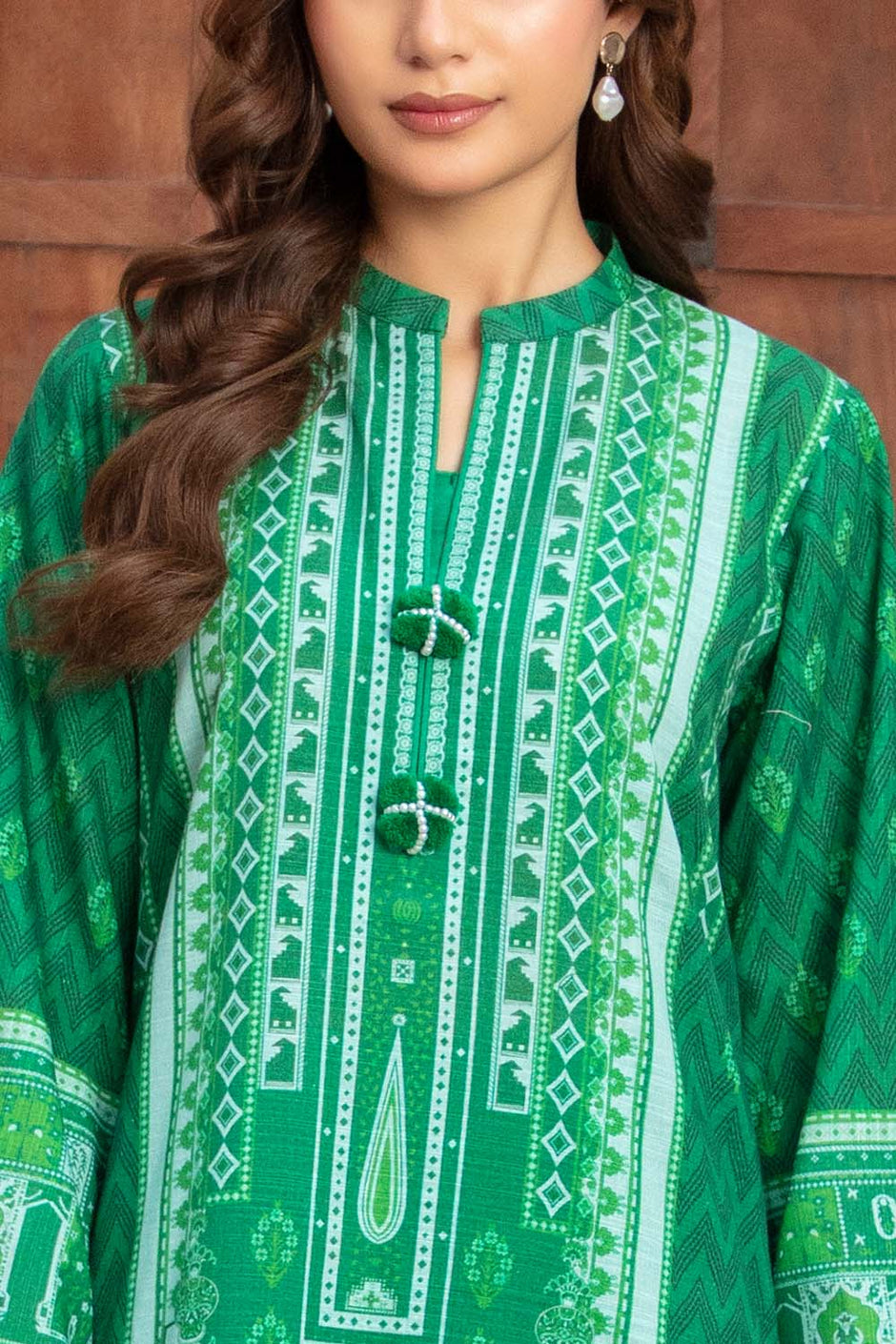 3 Piece Printed Khaddar Suit with Zari Dupatta