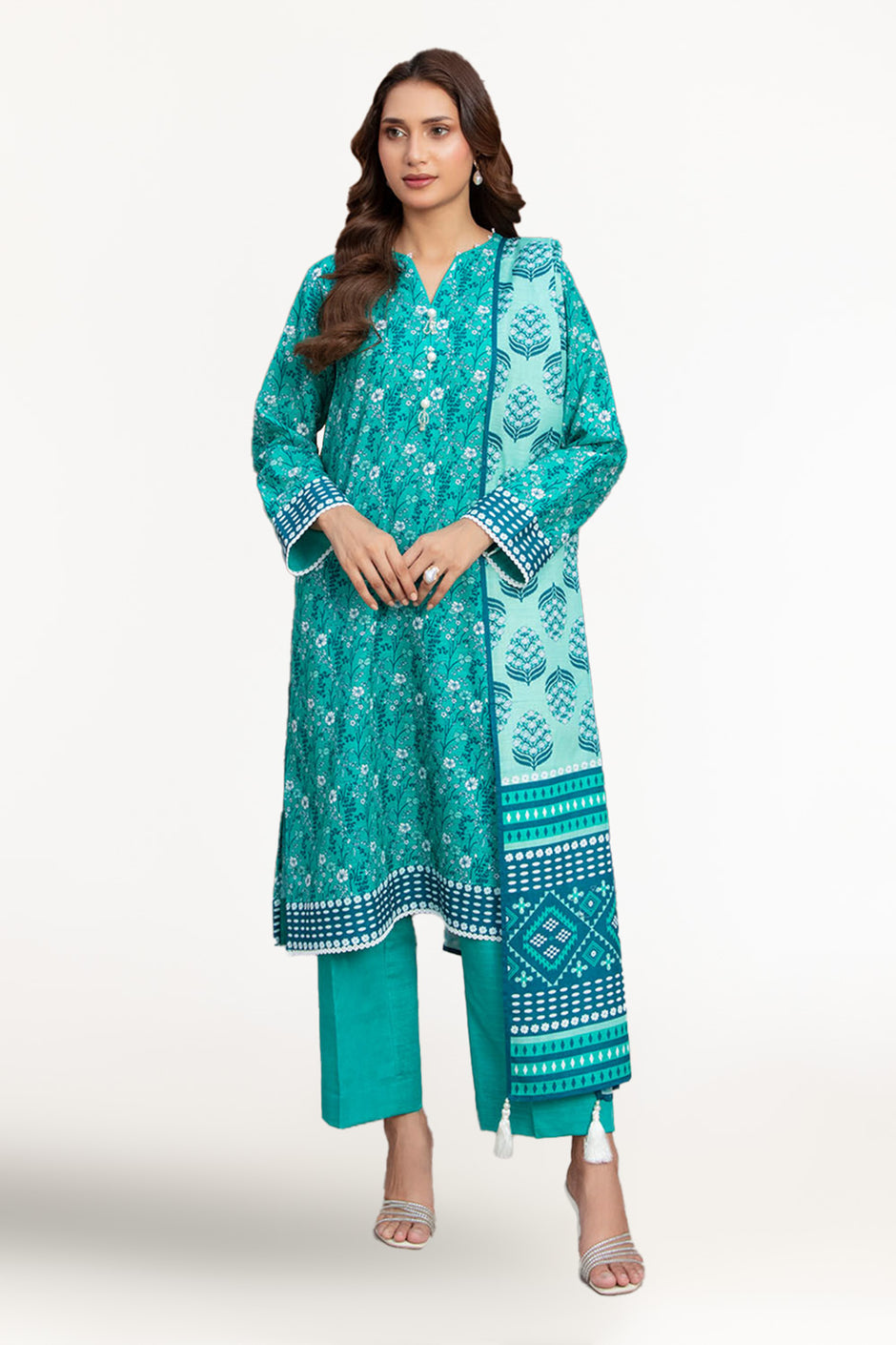 3 Piece Printed Khaddar Suit with Zari Dupatta WNS-52045