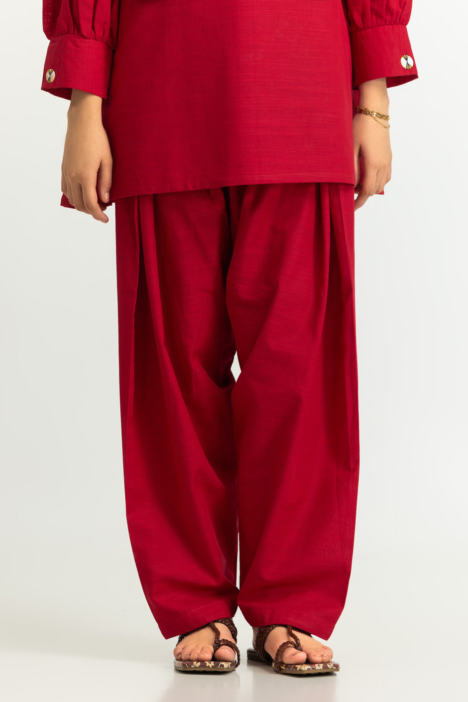 Khaddar Slub Dyed Co-Ord Set With Printed Waistcoat