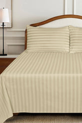 Latte Dust Stripe Satin T-250 Bed Sheet Set