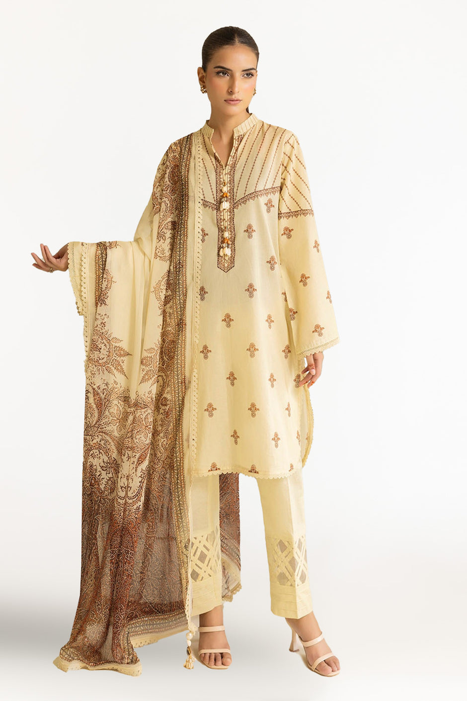 3 Piece Unstitched Printed Lawn Suit with Printed Chiffon Dupatta MFL-42012