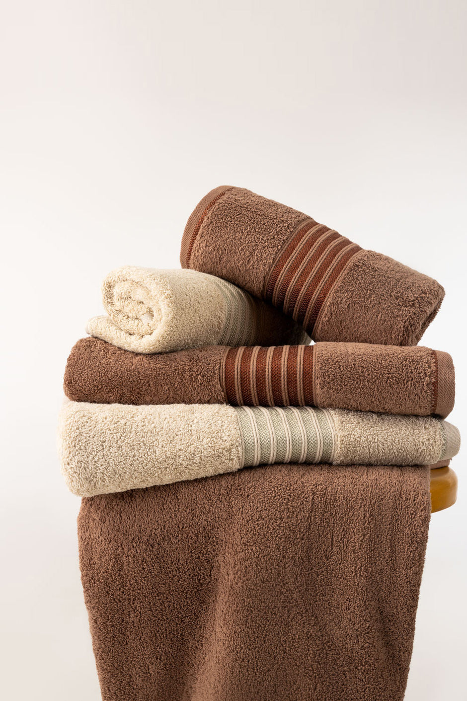 Mocha Brown 6Pcs Combed Towel Set