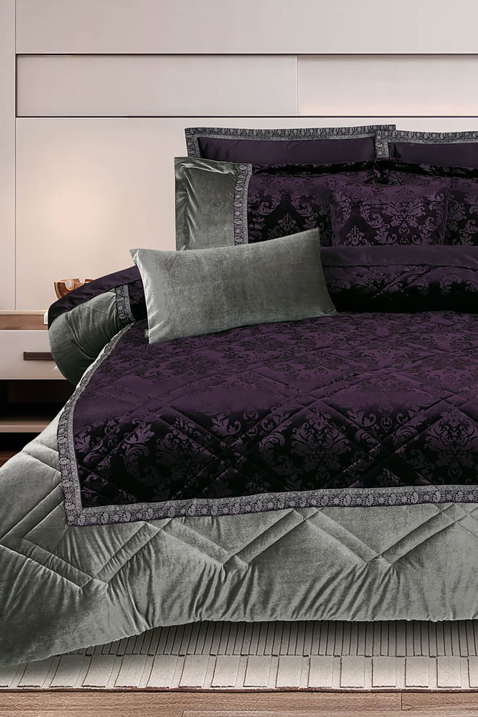 Night Plum Velvet Embossed Comforter Set