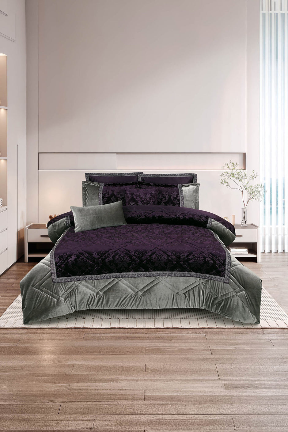 Night Plum Velvet Embossed Comforter Set