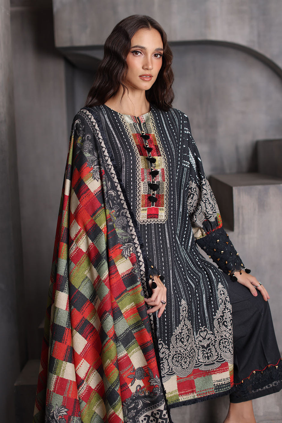 3 Piece Printed Karandi Suit with Printed Karandi Dupatta