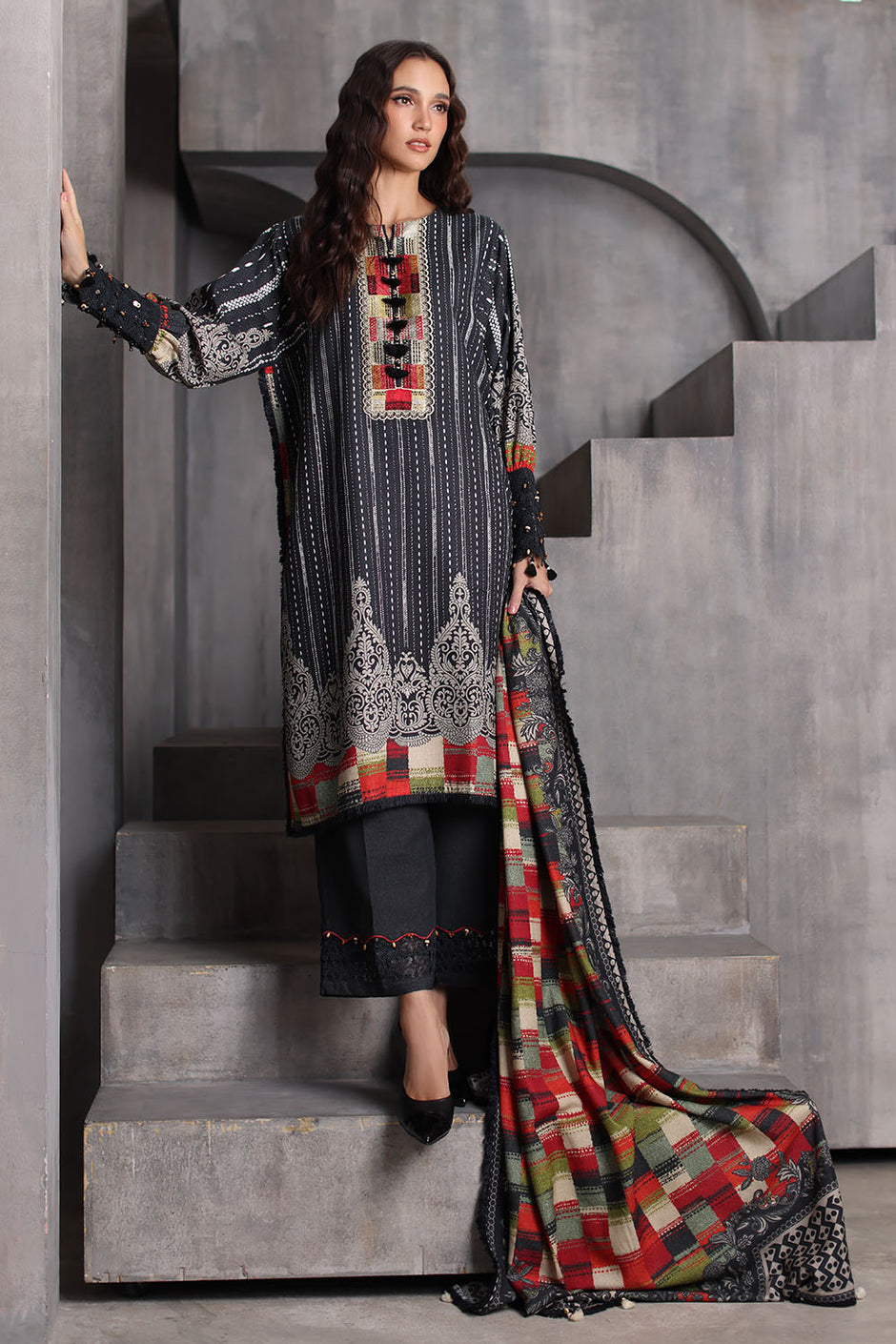 3 Piece Printed Karandi Suit with Printed Karandi Dupatta