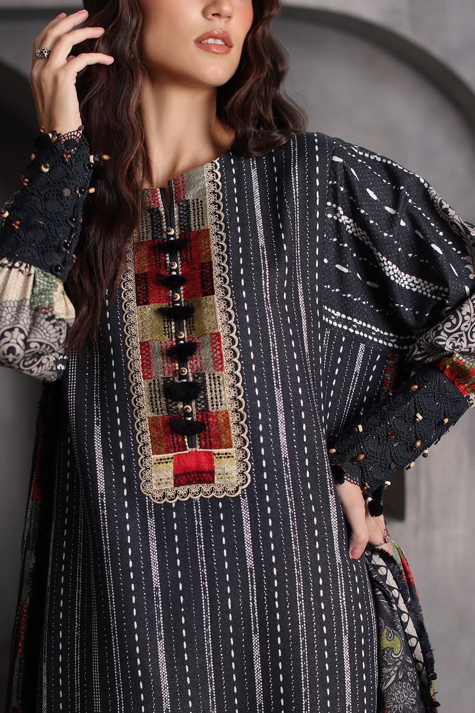 3 Piece Printed Karandi Suit with Printed Karandi Dupatta