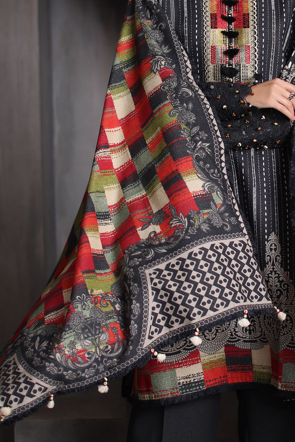 3 Piece Printed Karandi Suit with Printed Karandi Dupatta